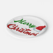 メリークリスマスサンタハット赤い緑のスクリプト ペーパープレート (アングル)