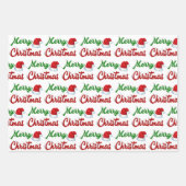 メリークリスマスサンタハット赤い緑のスクリプト ラッピングペーパーシート (正面3)