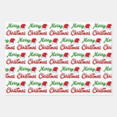 メリークリスマスサンタハット赤い緑のスクリプト ラッピングペーパーシート (正面2)