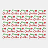 メリークリスマスサンタハット赤い緑のスクリプト ラッピングペーパーシート (正面)