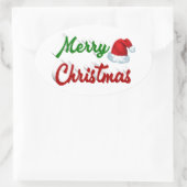 メリークリスマスサンタハット赤い緑のスクリプト 楕円形シール (バッグ)