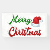 メリークリスマスサンタハット赤い緑のスクリプト 横断幕 (横)