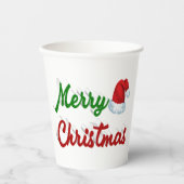 メリークリスマスサンタハット赤い緑のスクリプト 紙コップ (正面)