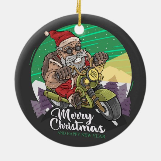 メリークリスマスサンタバイクもしくは自転車に乗る人セラミックオーナメント セラミックオーナメント (裏面)