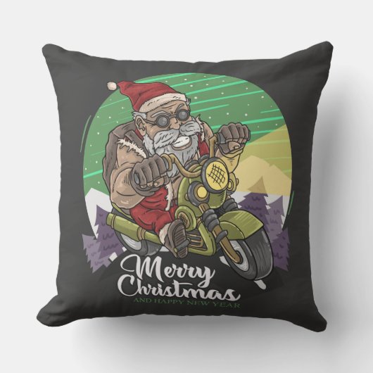 メリークリスマスサンタバイクもしくは自転車に乗る人装飾用クッション クッション (正面)