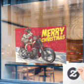 メリークリスマスサンタバイクもしくは自転車に乗る人 ウィンドウサイン (カフェ窓)