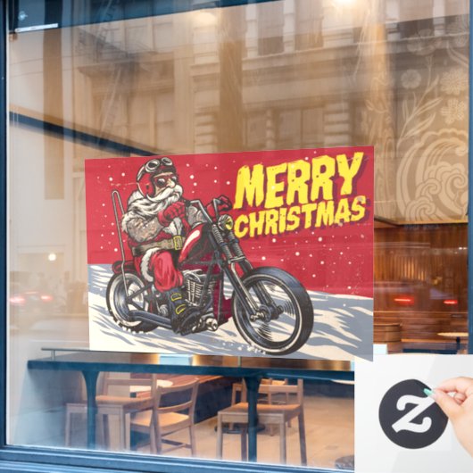 メリークリスマスサンタバイクもしくは自転車に乗る人 ウィンドウサイン (カフェ窓)