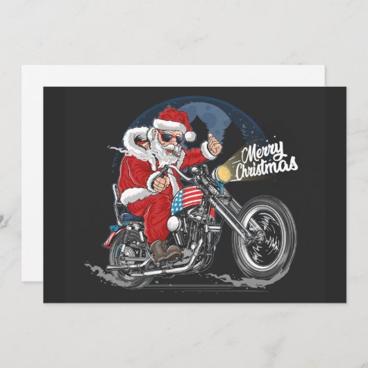 メリークリスマスサンタバイクもしくは自転車に乗る人 シーズンカード (正面/裏面)