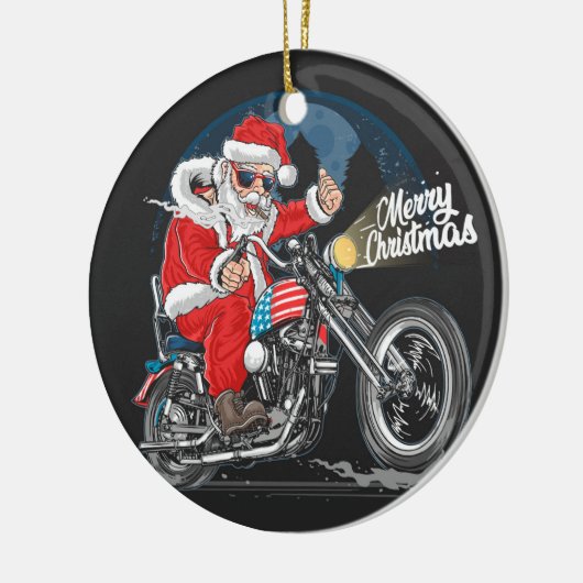メリークリスマスサンタバイクもしくは自転車に乗る人 セラミックオーナメント (左)