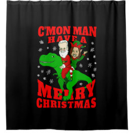 メリークリスマスサンタバイデン氏カマラハリス恐竜 シャワーカーテン
