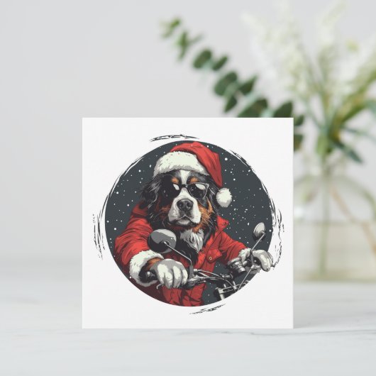 メリークリスマスサンタバーネズマウンテンドッグサイクリング シーズンカード (スタンド正面)