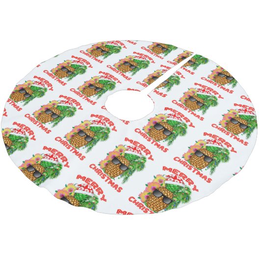 メリークリスマスサンタパイナップル ブラッシュドポリエステルツリースカート (アングル)