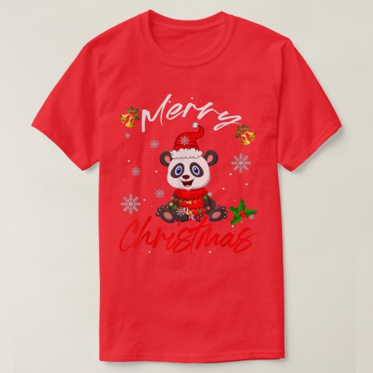 メリークリスマスサンタパンダクリスマスライトファおもしろいミ Tシャツ (デザイン正面)