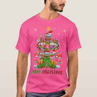 メリークリスマスサンタファイヤートラッククリスマスツリー灯 Tシャツ
