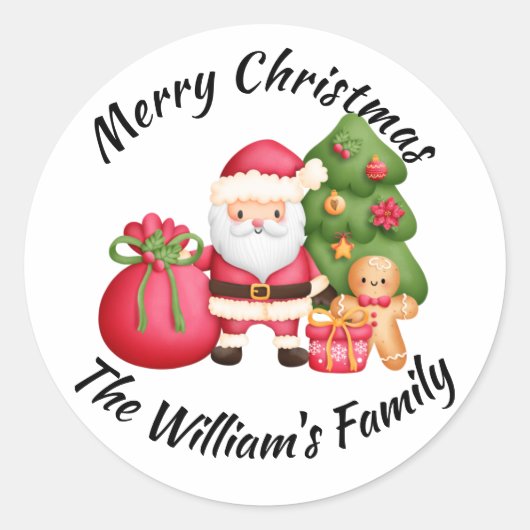 メリークリスマスサンタプリント ラウンドシール (正面)