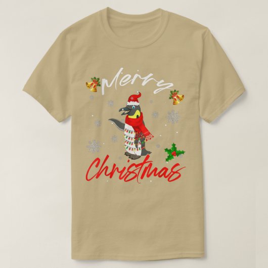 メリークリスマスサンタペンギンクリスマスライトファおもしろいー Tシャツ (デザイン正面)