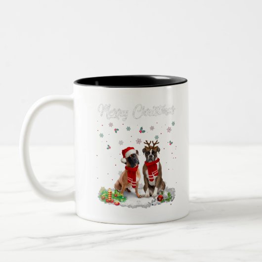 メリークリスマスサンタボクサードッグギフトクリスマス ツートーンマグカップ (左)
