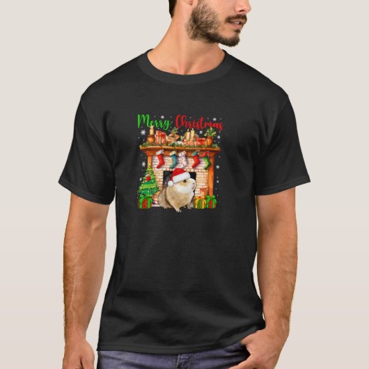 メリークリスマスサンタモルモットクリスマスシンボル愛 Tシャツ (正面)