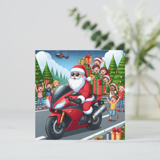 メリークリスマスサンタモーターサイクルフラットカード シーズンカード (スタンド正面)