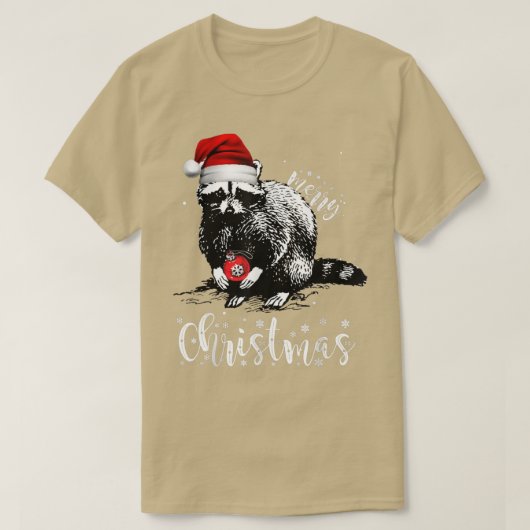 メリークリスマスサンタラクーンクリスマスライト Tシャツ (デザイン正面)