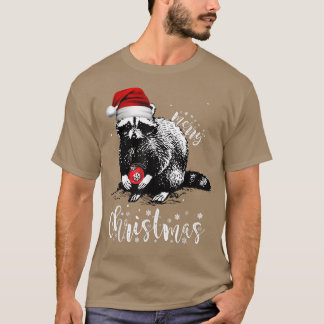 メリークリスマスサンタラクーンクリスマスライト Tシャツ