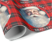 メリークリスマスサンタレッドのパーソナライズされた名前 ラッピングペーパー (ロールコーナー)