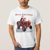 メリークリスマスサンタレッドトラクターフクールァーム Tシャツ (正面)