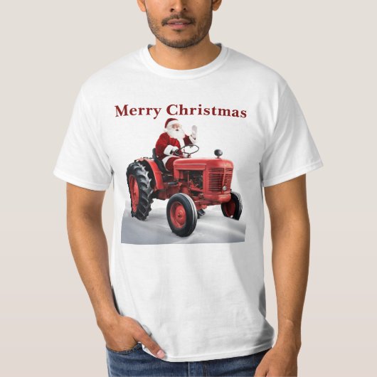 メリークリスマスサンタレッドトラクターフクールァーム Tシャツ (正面)