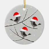 メリークリスマスサンタレッドハットバード セラミックオーナメント (正面)