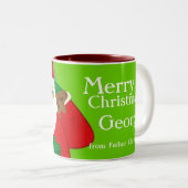 メリークリスマスサンタレッド/グリーンおもしろいマグカップ ツートーンマグカップ (正面右)