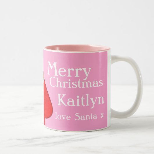 メリークリスマスサンタレッド/ピンクの女の子マグカップ ツートーンマグカップ (右)
