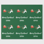 メリークリスマスサンタレーパーソナライズされたユニコーン ラッピングペーパー (フラット)