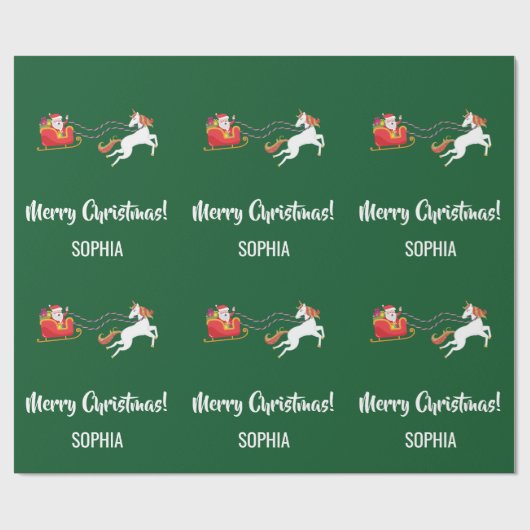 メリークリスマスサンタレーパーソナライズされたユニコーン ラッピングペーパー (フラット)