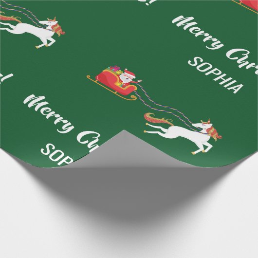 メリークリスマスサンタレーパーソナライズされたユニコーン ラッピングペーパー (角)