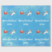 メリークリスマスサンタレーパーソナライズされたユニコーン ラッピングペーパー (フラット)