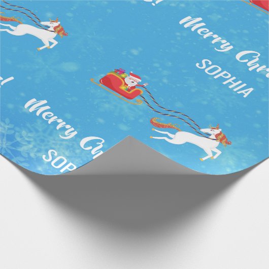 メリークリスマスサンタレーパーソナライズされたユニコーン ラッピングペーパー (角)