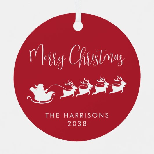 メリークリスマスサンタレー写真赤 メタルオーナメント (正面)