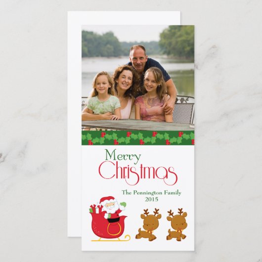 メリークリスマスサンタレー家族の写真カード シーズンカード (正面/裏面)