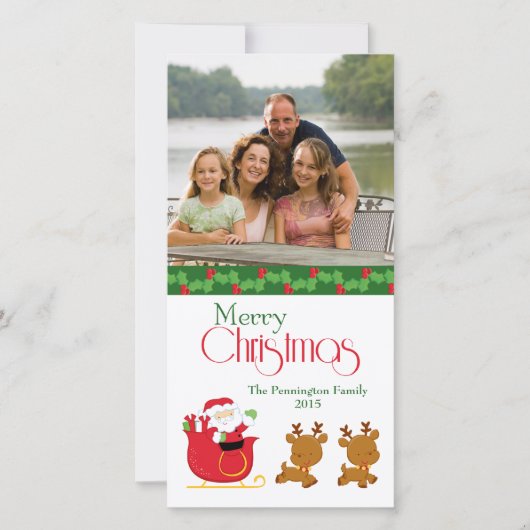 メリークリスマスサンタレー家族の写真カード シーズンカード (正面)