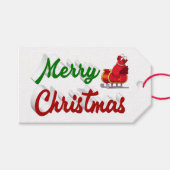 メリークリスマスサンタレー赤い緑のスクリプト ギフトタグ (正面(横))
