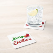 メリークリスマスサンタレー赤い緑のスクリプト スクエアペーパーコースター (インサイチュ)