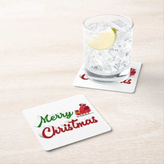 メリークリスマスサンタレー赤い緑のスクリプト スクエアペーパーコースター (インサイチュ)