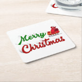 メリークリスマスサンタレー赤い緑のスクリプト スクエアペーパーコースター (アングル)