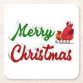 メリークリスマスサンタレー赤い緑のスクリプト スクエアペーパーコースター (正面)