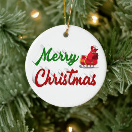 メリークリスマスサンタレー赤い緑のスクリプト セラミックオーナメント