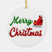 メリークリスマスサンタレー赤い緑のスクリプト セラミックオーナメント (正面)