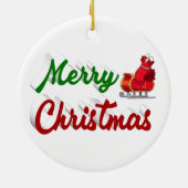 メリークリスマスサンタレー赤い緑のスクリプト セラミックオーナメント (裏面)