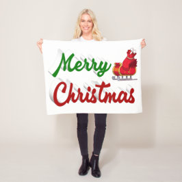メリークリスマスサンタレー赤い緑のスクリプト フリースブランケット