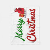 メリークリスマスサンタレー赤い緑のスクリプト フリースブランケット (正面)