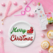 メリークリスマスサンタレー赤い緑のスクリプト ペーパープレート (パーティー)